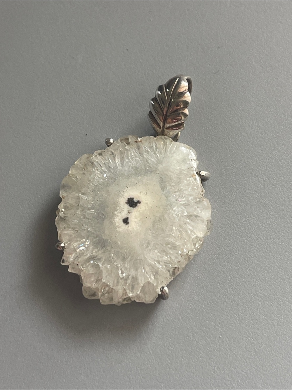 Raw White Crystal Geode Pendant Necklace
